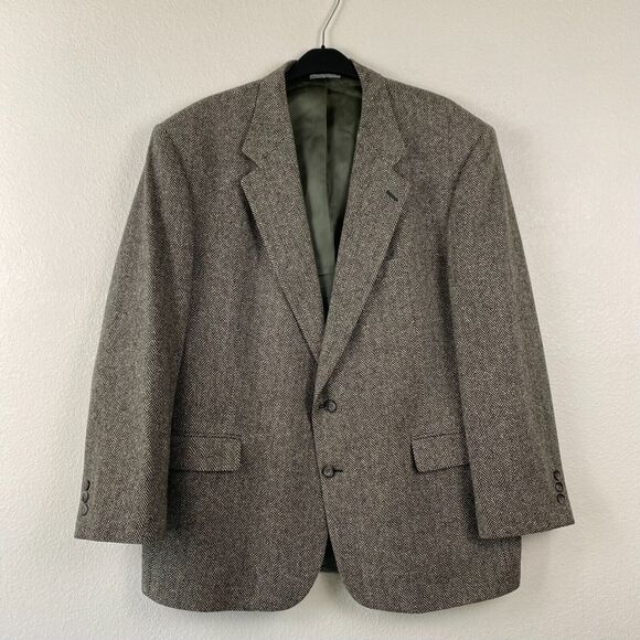 John Alexander Men’s Gray Tweed Herringbone Wool Sport Coat Blazer Jacket 46R - Picture 6 of 13